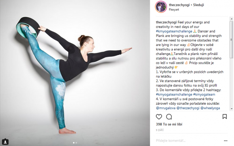 Jana se zabývá tzv. Wheel jógou, na fotce je v pozici tanečníka. Zdroj: Instagram @theczechyogi